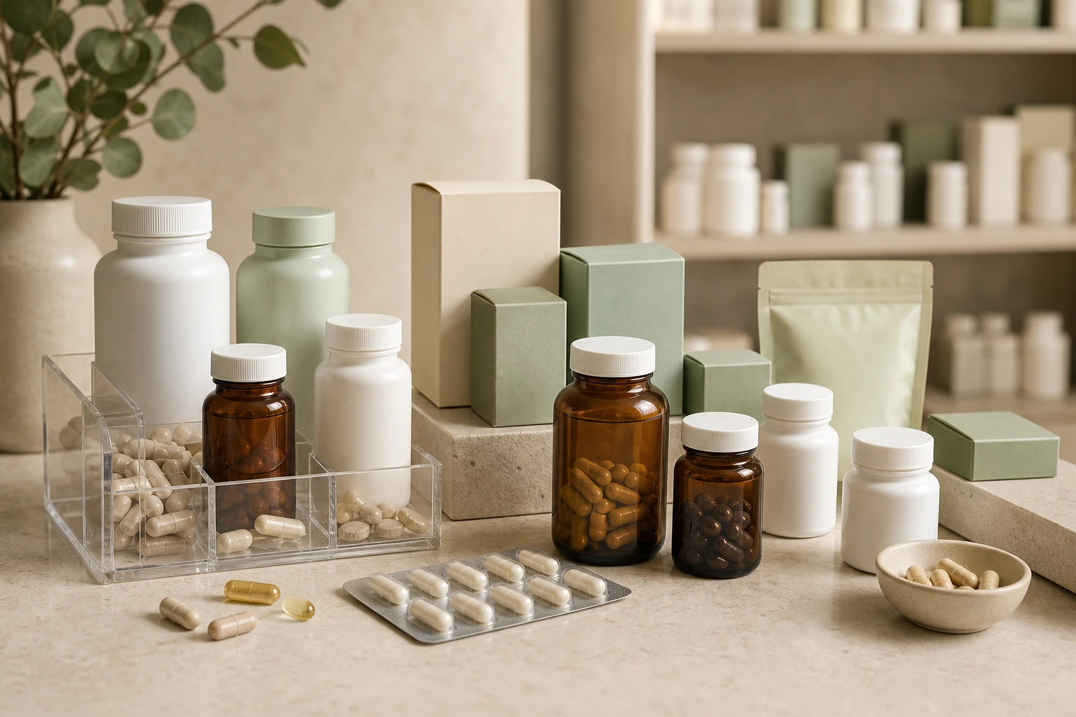 Daily vitamins and supplements prepared for a health category card